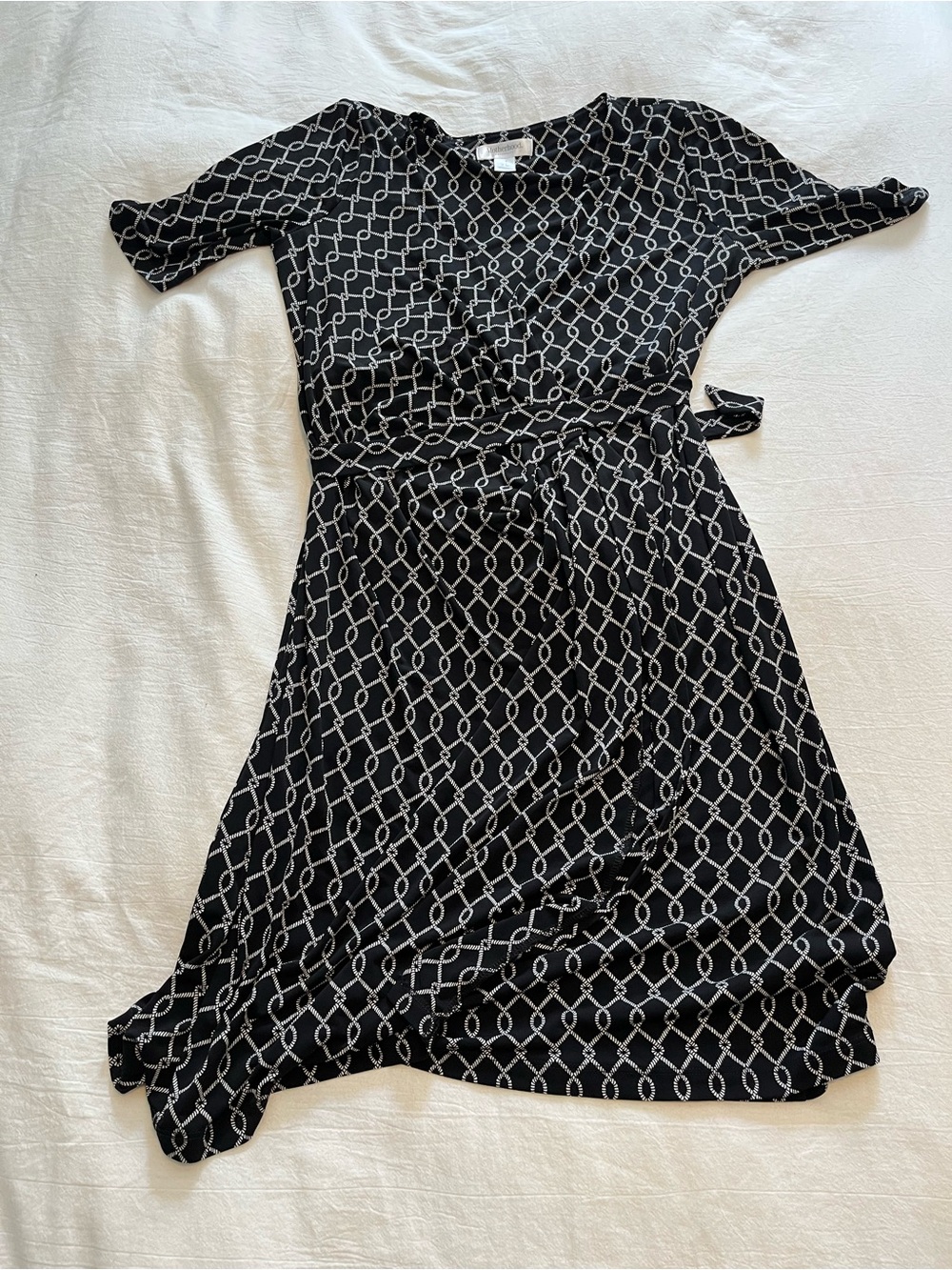 Motherhood Maternity Black Dress with White Chain-Print